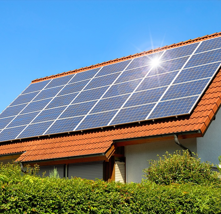 Solar panels on a house roof